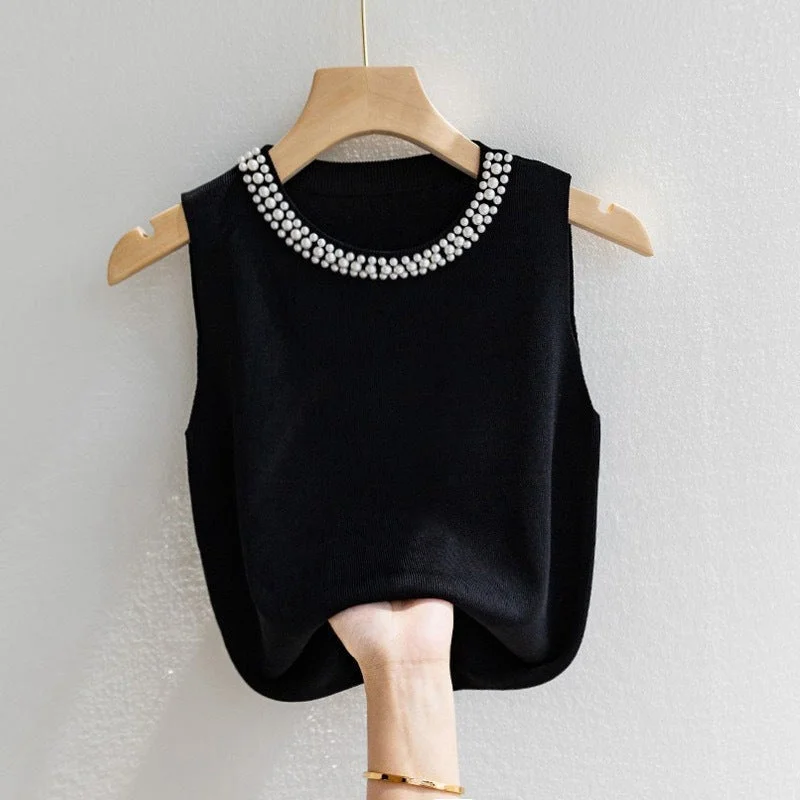 OUTZIDR Black Pearl Studded Tank Top